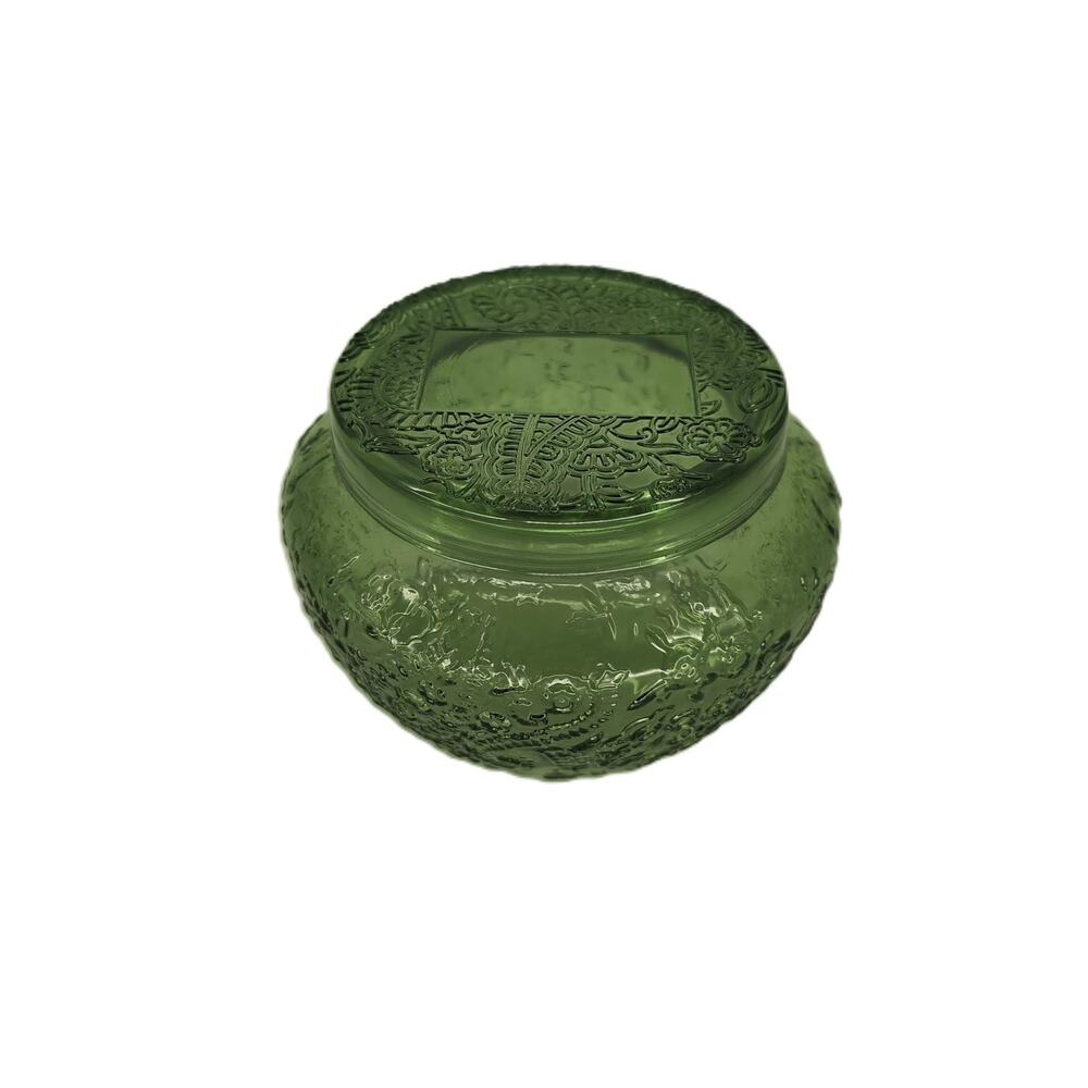 Empty Avocado Dark Green Candle Jar Container Bowl with Matching Glass Lid - GUC